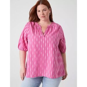 Lane Bryant Elasticated Short Sleeve Ikat Popover Blouse Sz 26 Pink Cotton Tunic